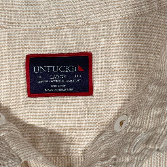 UNTUCKit Hudelot Slim Fit 100% Linen Button-Down Shirt L Orange Microstripe - Picture 2 of 10